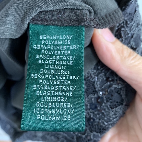 NWT. Lauren Ralph Lauren 4 Shimmer Coal Floral Lace Sequin Sheath Dress. - Picture 7 of 11